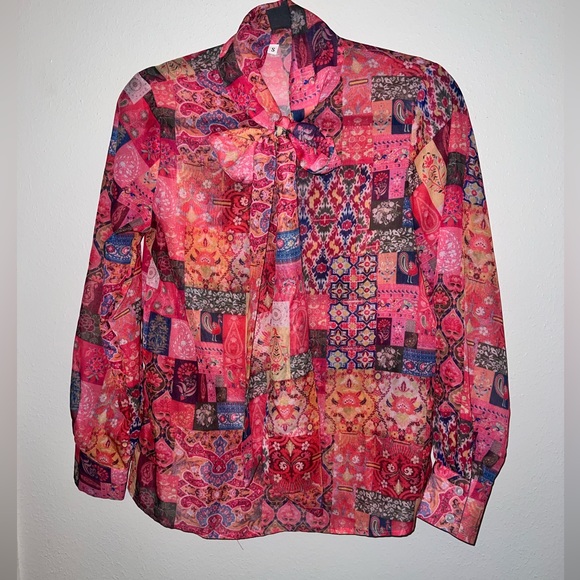 Multi-color blouse with bow 🎀 - Picture 1 of 4